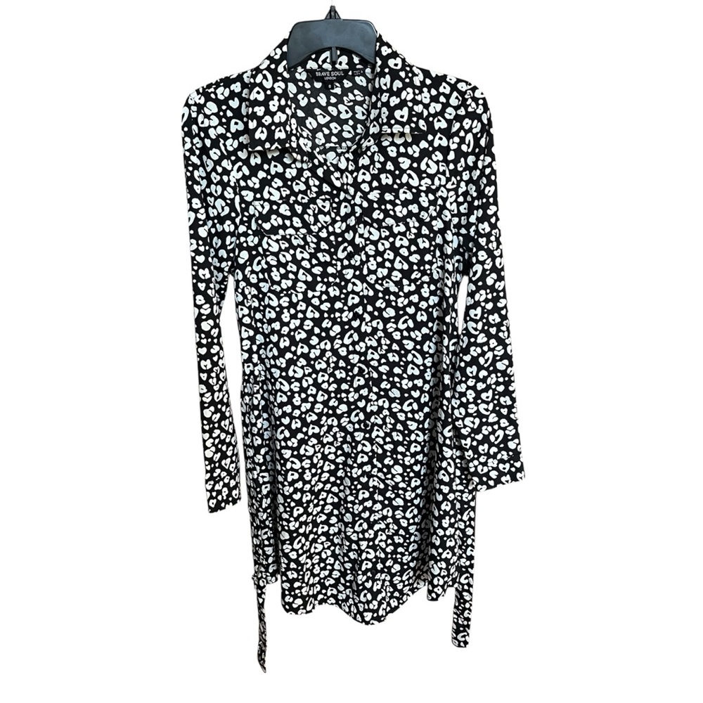 Brave Soul London Black and White Leopard Print Button Up Dress size 8